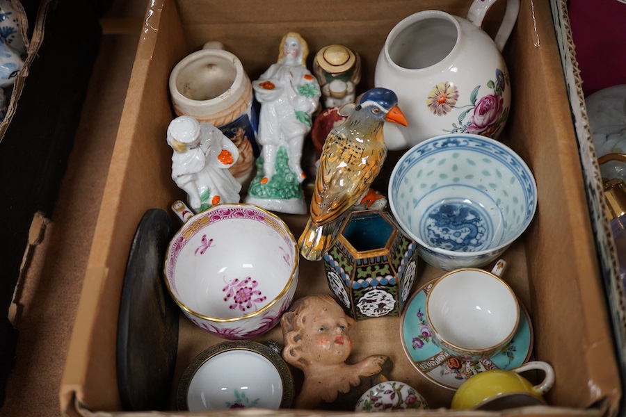 A collection of sundry items to include glass scent bottles, 19th century drinking glasses and porcelain